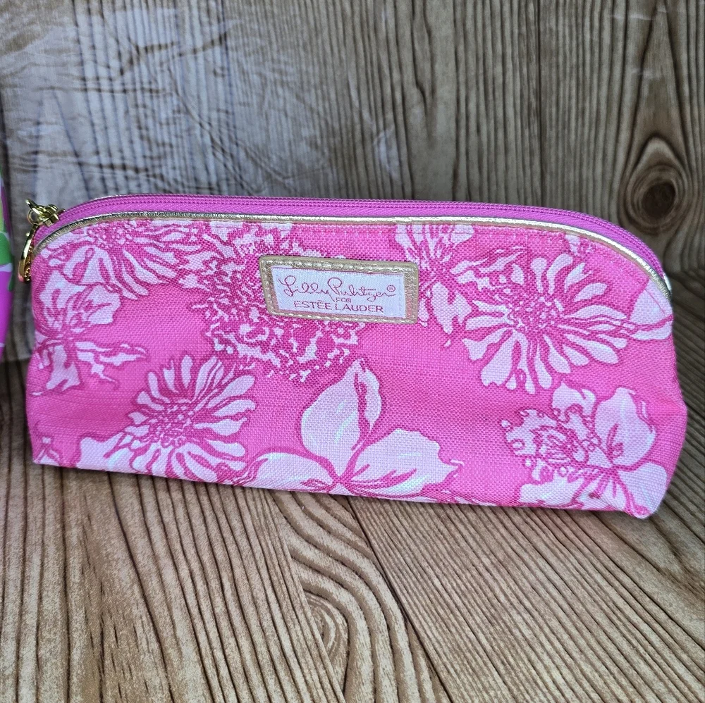 Lilly Pulitzer Estée Lauder Floral Cosmetic Make‎ Up Bags Lot Of 2